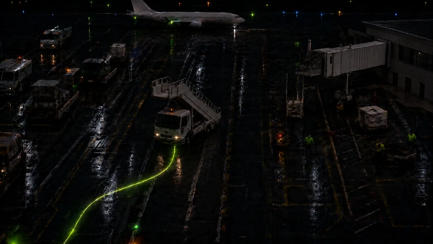 Checkpoint at the runway gate, plane awaiting clearance