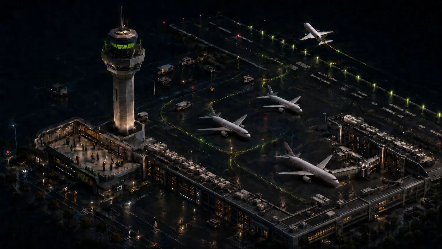 Night airport operations: KIFF as air traffic control for AI agents